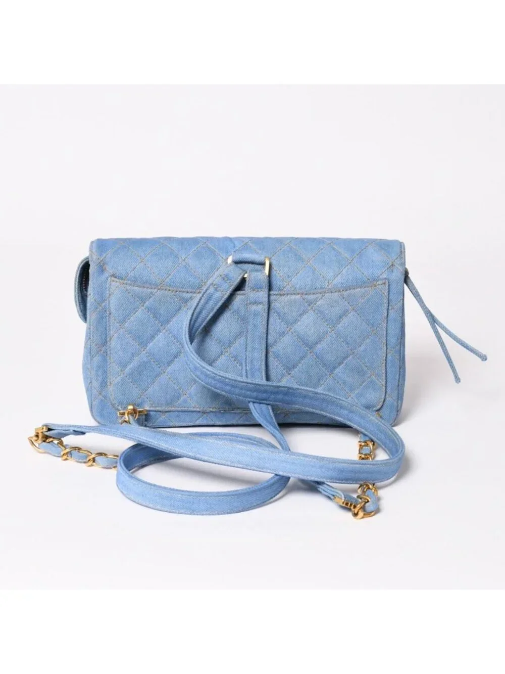 Chanel Quilted Denim Backpack Turnlock Indigo Blue Gold